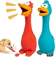 XFLYP 2 Pack Rubber Screaming Chicken Toy Yellow Rubber Squeaking, Novelty and Durable, Screaming Chicken Toy For Pets Funny Squeaky Chicken(Blue + Red)