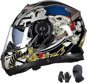 Full Face Motorbike Helmet with Double Visor ECE Approved Flip Up Modular Motorcycle Helmet for Adults Man and Women