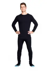 Mens Black 2 Piece Set Cotton Blend Thermal Underwear Long Top & Long Pants
