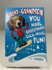 Hallmark Christmas Greeting Card Unused Great Grandson Dog Beagle Snowboard