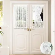 White Floral Door Sheer Curtains Voile Short Panels Slot Top French Window Net