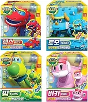 RaoNEE GOGO Dino REX TOMO Viki PING 4-Piece Set Two-Stage Transformation Dinosaur Robot Mini Size