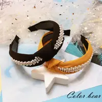 在飛比找ETMall東森購物網優惠-【卡樂熊】韓版布藝鑲珍珠寬版造型髮箍(兩色)