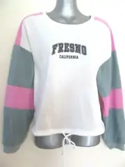 FRESNO CALIFORNIA Cropped Ski Fleece Lined Jumper White Pink BNWT S