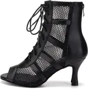 AOQUNFS Latin Salsa Dance Shoes Lace-up Open Toe Ballroom Heel Boots...