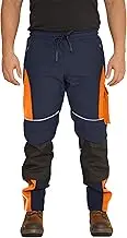 Hi Vis Mens Work Trousers Softshell Men High Visibility Viz Reflective Water Resistant Combat Cargo Rain Proof Repellent Windproof Safety Site Work Wear Builder Pants Soft Shell Workwear
