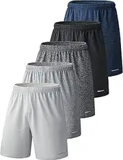 [Liberty Imports] Pack of 5 Men's Athletic Basketball Shorts Mesh Quick Dry Activewear with Pockets