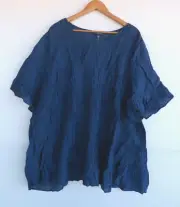 New Autograph Top 24 Womens Blue Crinkle Tiered Bell Sleeve Textured Pullover