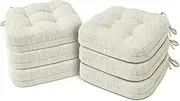 Shinnwa Kitchen Chair Cushions Set of 6, Dual-Layer Memory Foam Dining Chair Cushions, Patented Design Seat Pads with Ties, 16.5 x 16.5 x 3.5in, 6 Pack, Ivory