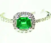 .77CT 18K Gold Natural Emerald White Cut Diamond Vintage Halo Engagement Ring