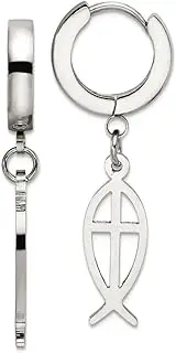 [JewelryWeb] Stainless Steel Polished Ichthus Hinged Hoop Long Drop Dangle Earrings 36.97x13.36mm Wide-Hoop Earring for Women