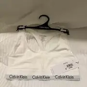 CALVIN KLEIN WOMEN'S UNLINED BRALETTE BRA SMALL WHITE COTTON MODAL
