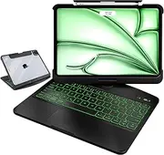 FFENDOUNIU for iPad 10.2 inch Case with Touch Keyboard, 360°Rotating Stand for iPad 7th/8th/9th Generation, 7 Color Backlight, Tech Style (Black)