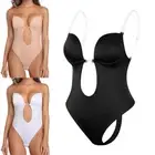 Women Deep V Bodysuit Thong Backless Seamless U Plunge Body Suit Bra Clear Strap