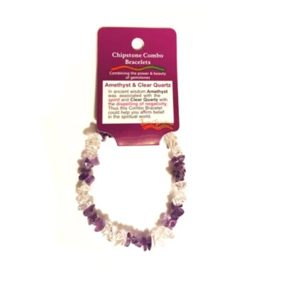 Clear Quartz & Amethyst Crystal chip bracelet combo | Brand New in packet