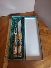 Vtg German Solingen WERTARBERT Rostfrei Knife & Fork Carving Set STAG HANDLES