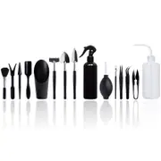 Catzon 15 Pieces Mini Garden Hand Transplanting Succulent Tools Miniature Planting Set -Black