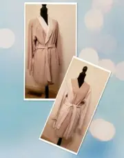 NWT Reversible Natori Cruz Ivory & Taupe Luxurious Soft Plush Belted Robe Size L