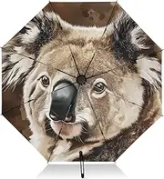 [PDZRMY] Koala Retro Cute UV Protection Travel Umbrella Compact for Rain and Sun - Auto Open and Close UPF 50+ Windproof Portable 46” Sun Umbrella for Women and Men