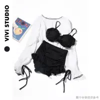 在飛比找蝦皮購物優惠-【日系泳衣】【特惠】viviStudio/日系復古黑白色罩衫