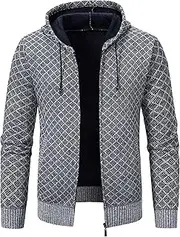 [DGHM-JLMY] Men's Fall Winter Hooded Knitted Cardigan Casual Business Fit Zip Up Sweater Slim Fit Ribbed Knit Plaid Coat