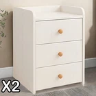 2x Bedside Table Bedroom Warm White 3 Drawers Natural Wood Knobs Modern Mi -47x2
