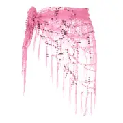 Belly Dance Hip Scarf Sequin Triangle Wrap Skirts(Dark Pink)