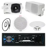 6.5" 400W Marine Speakers, 3.5" Speakers, Pyle Bluetooth Boat USB Radio, Antenna