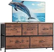Sweetcrispy 5 Drawers Dresser for Bedroom, Kidsroom Furniture, Small Chest Tower, Storage Organizer Units for Clothing, Closet, Fabric Bins, Wood Top, Steel Frame, Lightweight, Assemble Tools Include