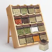 Spice Rack Organiser with 16 Jars, 4 Tier Drawer Spice Racks Organizer, Bamboo S