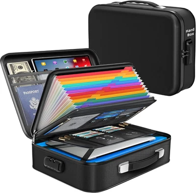 Fireproof Document Box - 8-Layer Hard Shell Fire Proof Safe for Home Documents,