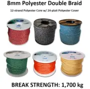 8mm Polyester Braid Dinghy Yacht Halyard Sheet Boat Sailing Rope **PER METRE**