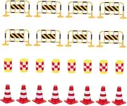 Gogogmee 24Pcs Mini Traffic Sign Educational Road Cones Fences for Material Safe Early Learning Playset for Traffic Knowledge Construction Play