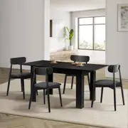 Oikiture 160cm Extendable Dining Table with 4x Dining Chairs PU Leather Black