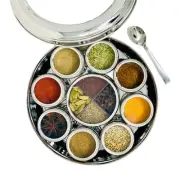 spice dabba Stainless Steel Indian Spice Box Steel Masala Dabba 12 Spices Lid...
