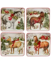 Certified International Christmas on the Farm Set of 4 Dessesrt Plate