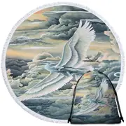 Fantasy Art Soaring Wonders Storks and Dragon Round Beach Towel