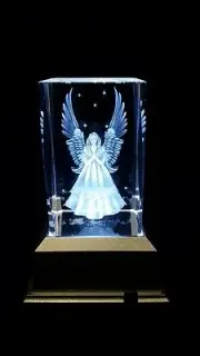 Angel - 3D Laser Etched Crystal Block With Color 4 Lights LED Light base