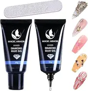 [MAGIC ARMOR] 2 Pcs Nail Art Rhinestone Glue Gel 30g, Clear, Low Viscosity, Super Strong, Nail Glue