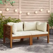 Corner Sofas 2 pcs with Cream White Cushions Solid Acacia Wood vidaXL
