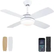 42" Ceiling Fans with Lights, White Modern Ceiling Fan with Remote and APP Contr