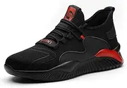 [USOR] Safety Work Steel Toe Shoes for Men Women Lightweight Breathable Safety Sneakers Fashion Working Shoe Comfortable Work Boots Puncture Proof Safety Toe Shoes, Black Red