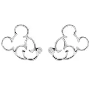 Disney Parks CRISLU Mickey Mouse CZ Platinum over Sterling 925 Post Earrings NIB