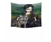 Loup Garou Fine Art Landscape Wolf and Lady Tapestry Wall Art Prints