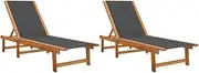 Sun Lounger Set of 2, Sun Lounge Camping Chair Outdoor Chaise Lounge 2 pcs Black Solid Wood Acacia and Textilene