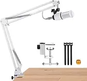 For At2020 and At2035 White Mic Stand, White Boom Arm Compatible with Audio Technica at2020 and At2035 Microphone, At2020 and At2035 White mic arm perfect for Podcasts, Gaming, Recording