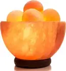 Handcrafted Himalayan Salt Lamp Bowl with 6 Heated Massage Balls - Dimmable Glow