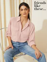 Friends Like These Pink Long Sleeve Utility Style Button Through Shirt (AU9052) | $76