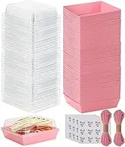 Charcuterie Boxes 100 Pack with Lids, Pink Square Disposable Paper Food Containers to Go Bakery Desserts Boxes for Strawberries, Cake Slice, Donuts, Sandwich, Party, Wedding, Outdoors and Home Use