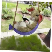Rabbit Statue for Garden,Hanging on Tree Branch Swing Statue Rabbit Reading